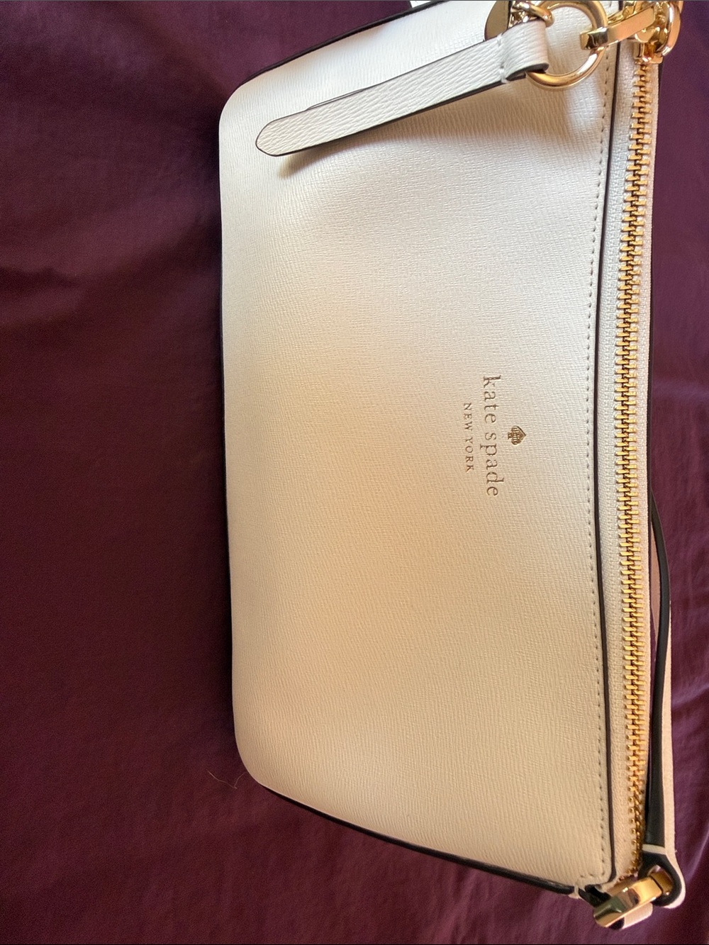 kate spade Cream Leather Wristlet Clutch with Gold Hardware